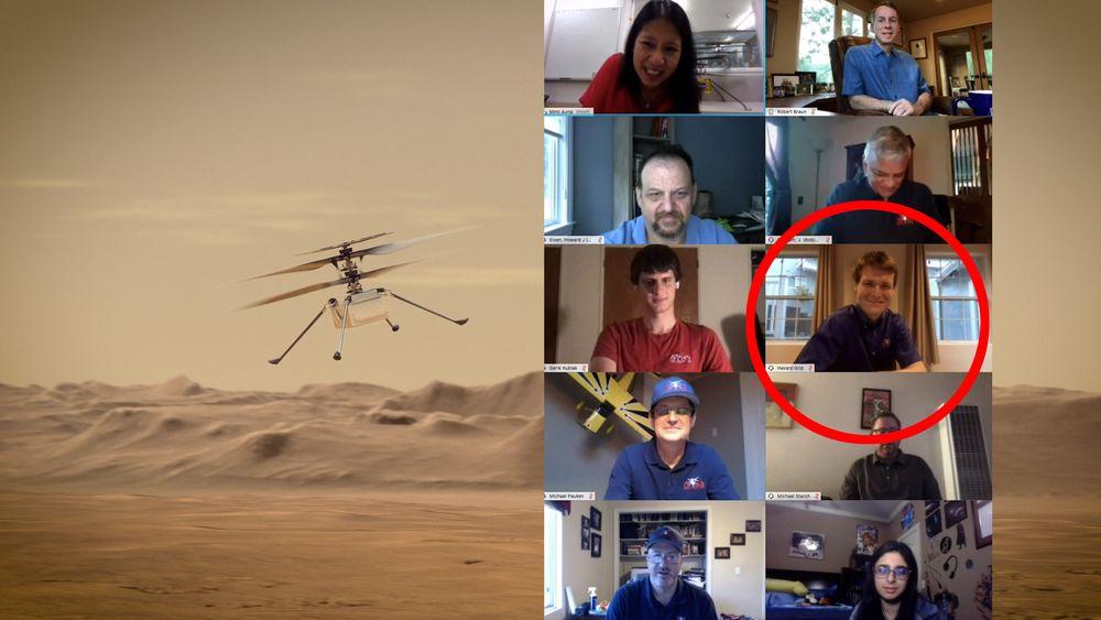 Håvard Fjær Grip og hans team i NASA JLP skal styre Mars-helikopteret Ingenuity fra hjemmekontoret. (Illustrasjon: NASA/skjermbilde)