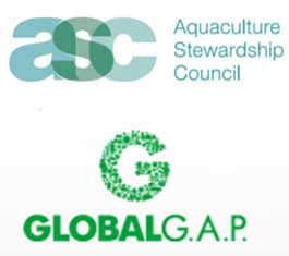 Logoer til Aquaculture Stewarship Council og Global G.A.P