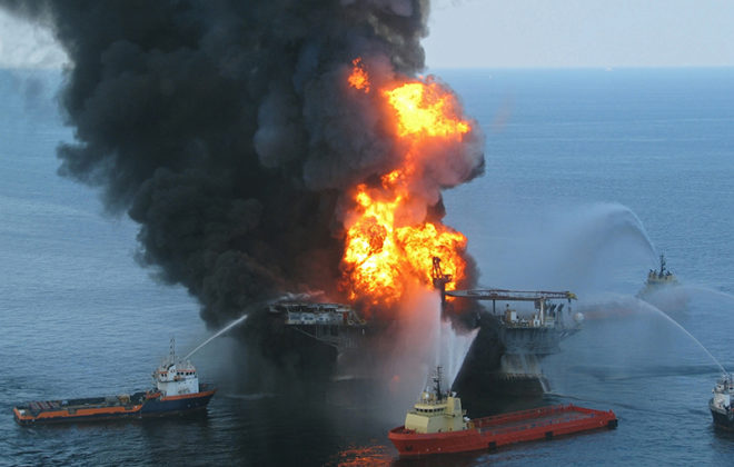Fire at the oil rig Deepwater Horizon