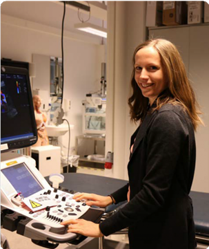 Portrait of Solveig Fadnes by ultrasound machine.