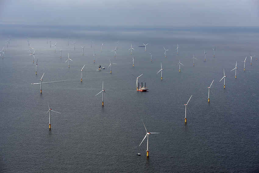 Sheringham Shoal Offshore Wind Farm . Photo taken from air.