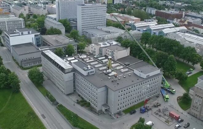 Aerial view of the thermal energy laboratory building on campus Gløshaugen