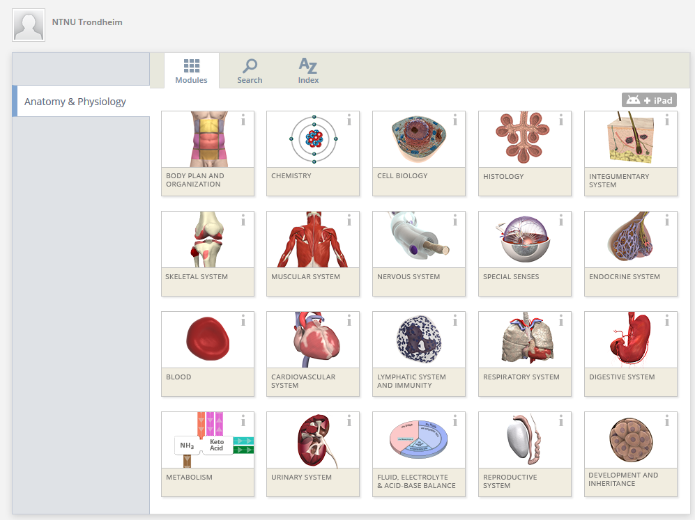 Anatomy & Physiology er en interaktiv læringsressurs for fysiologi og anatomi på nettet.