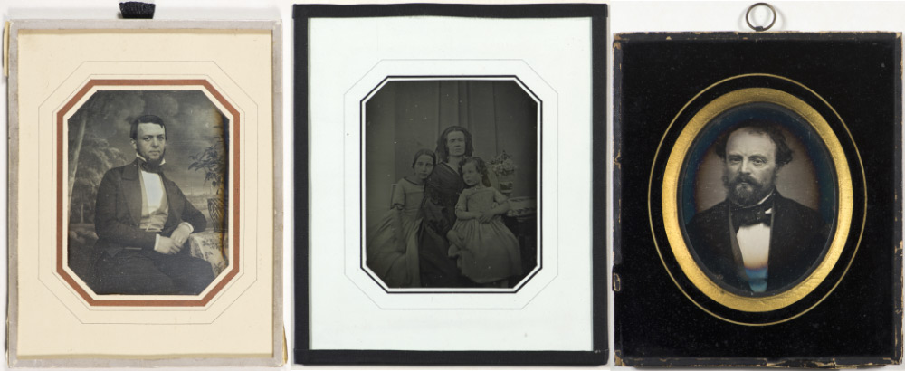 Three framed daguerreotype portraits with different framing