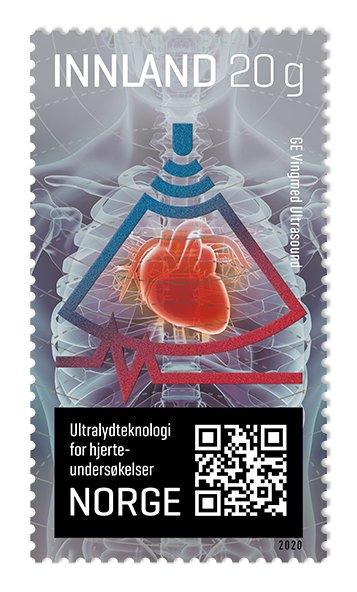 Frimerke: ultralydteknologi for hjerteundersøkelser. Designer: Enzo Finger