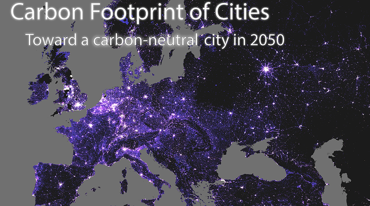 Illustration of carbon footprint of cities.