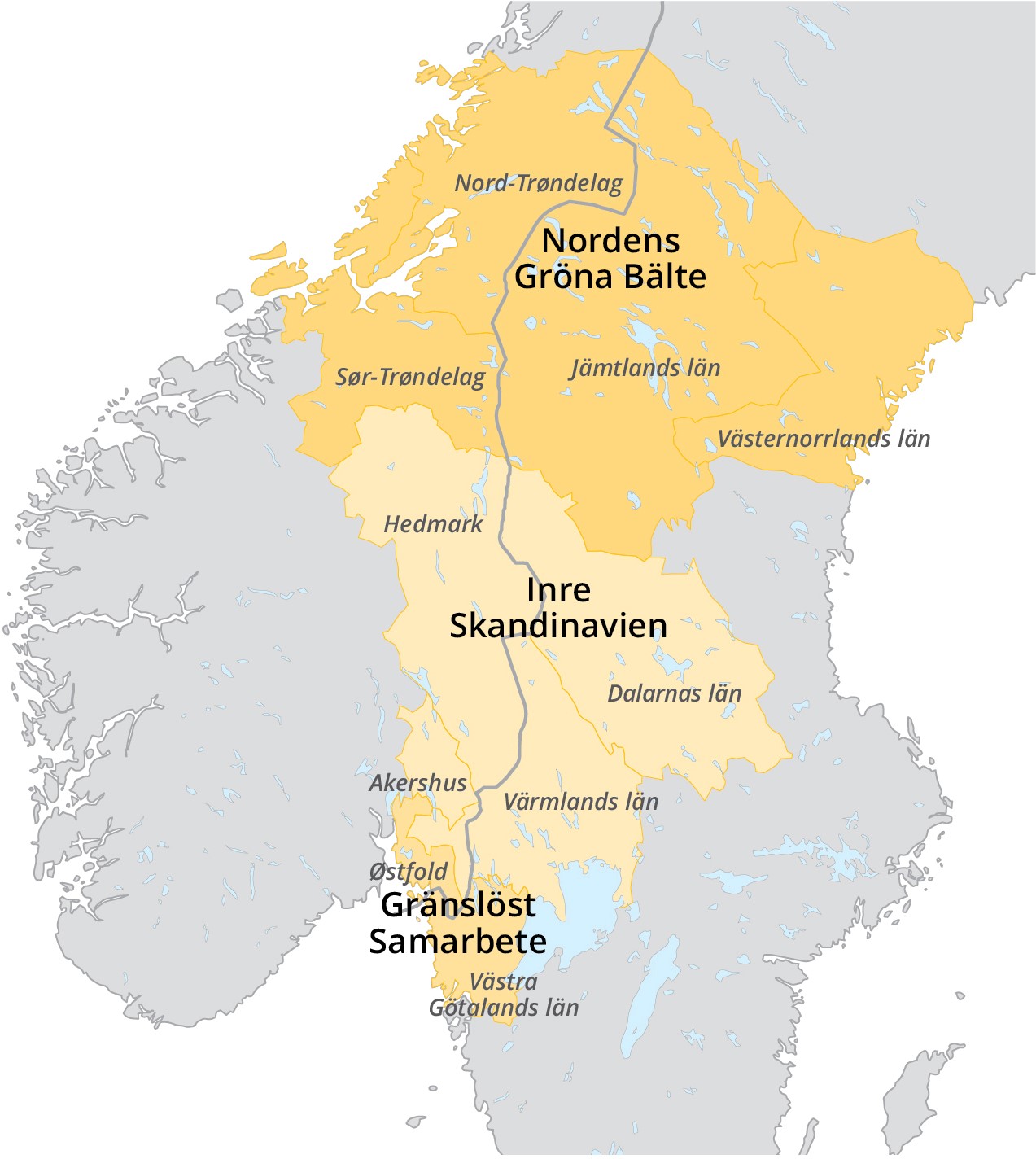 Kart over sørlige Norge og Sverige