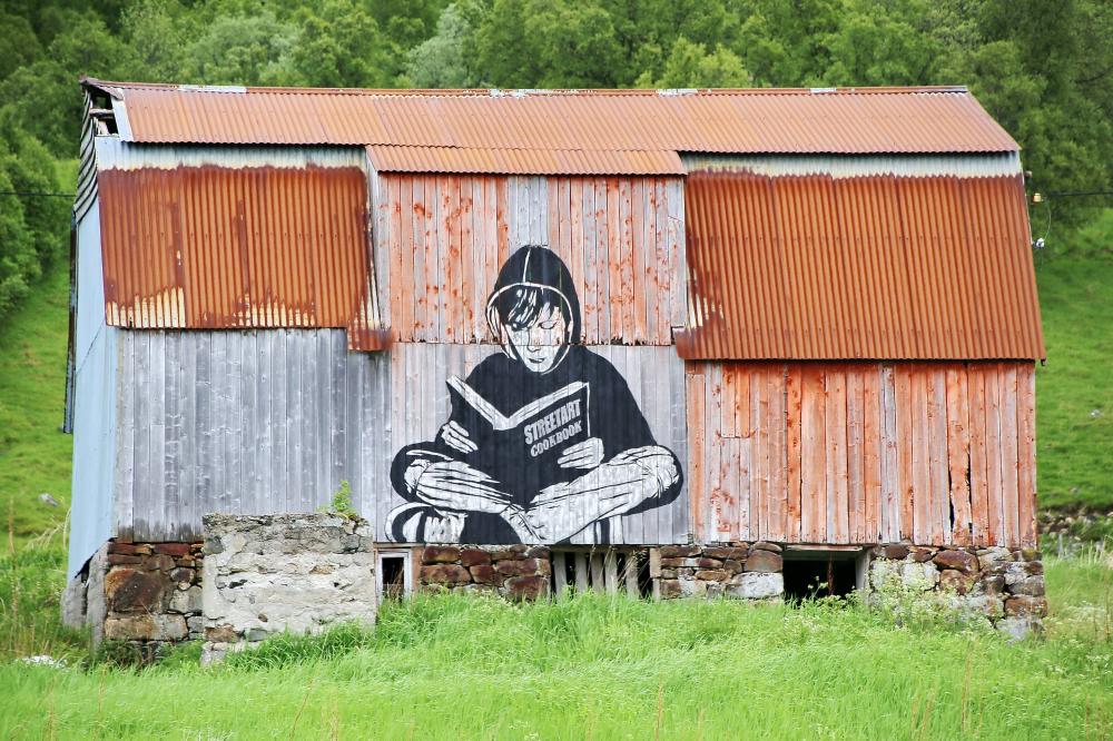 Wall-painting on an old barn. Photo