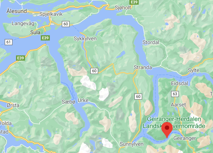 Kart som viser Geiranger. Lenke til Google maps.