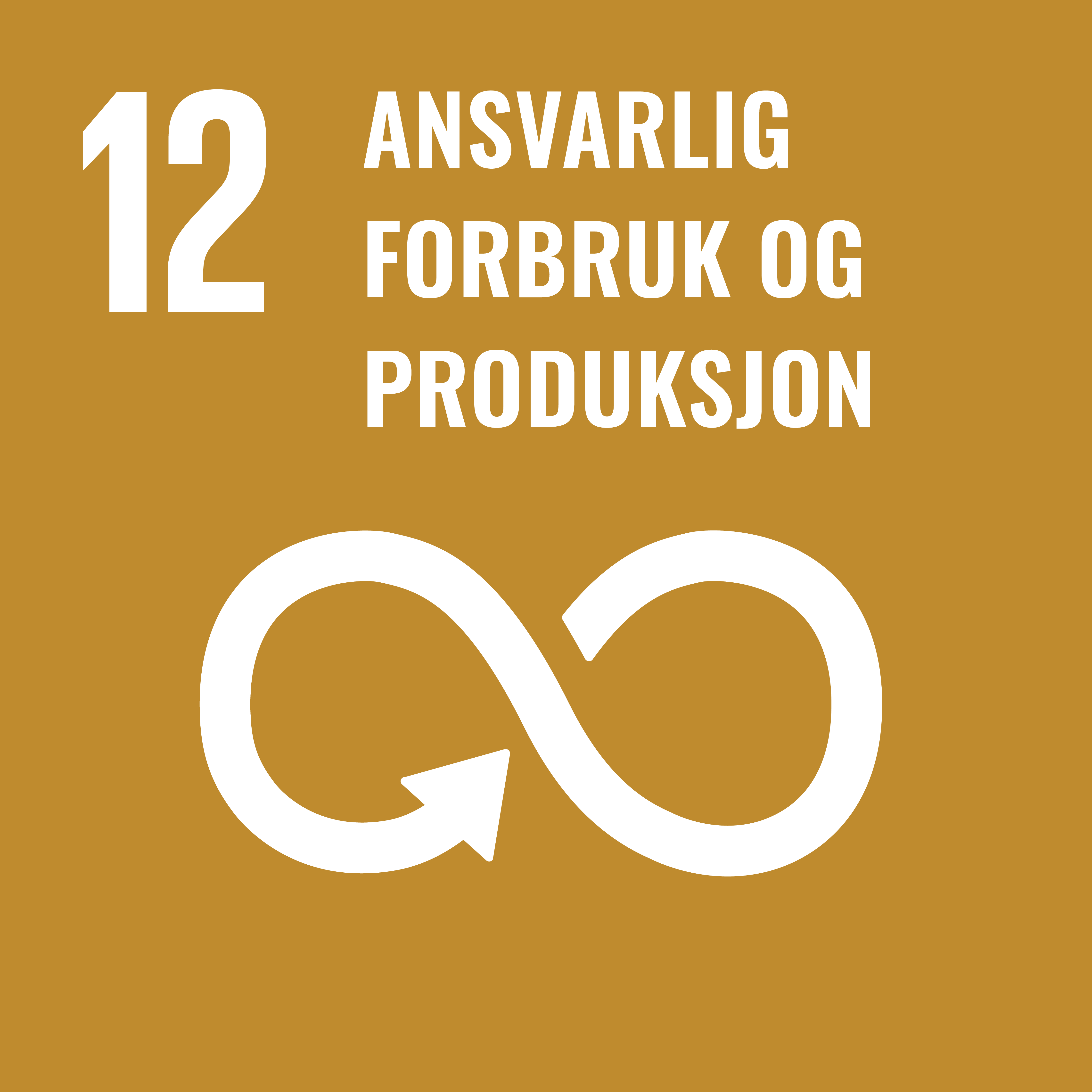 FNs bærekraftsmål nummer 12 Ansvarlig forbruk og produksjon. Lenke til bærekraftsmål nummer 12