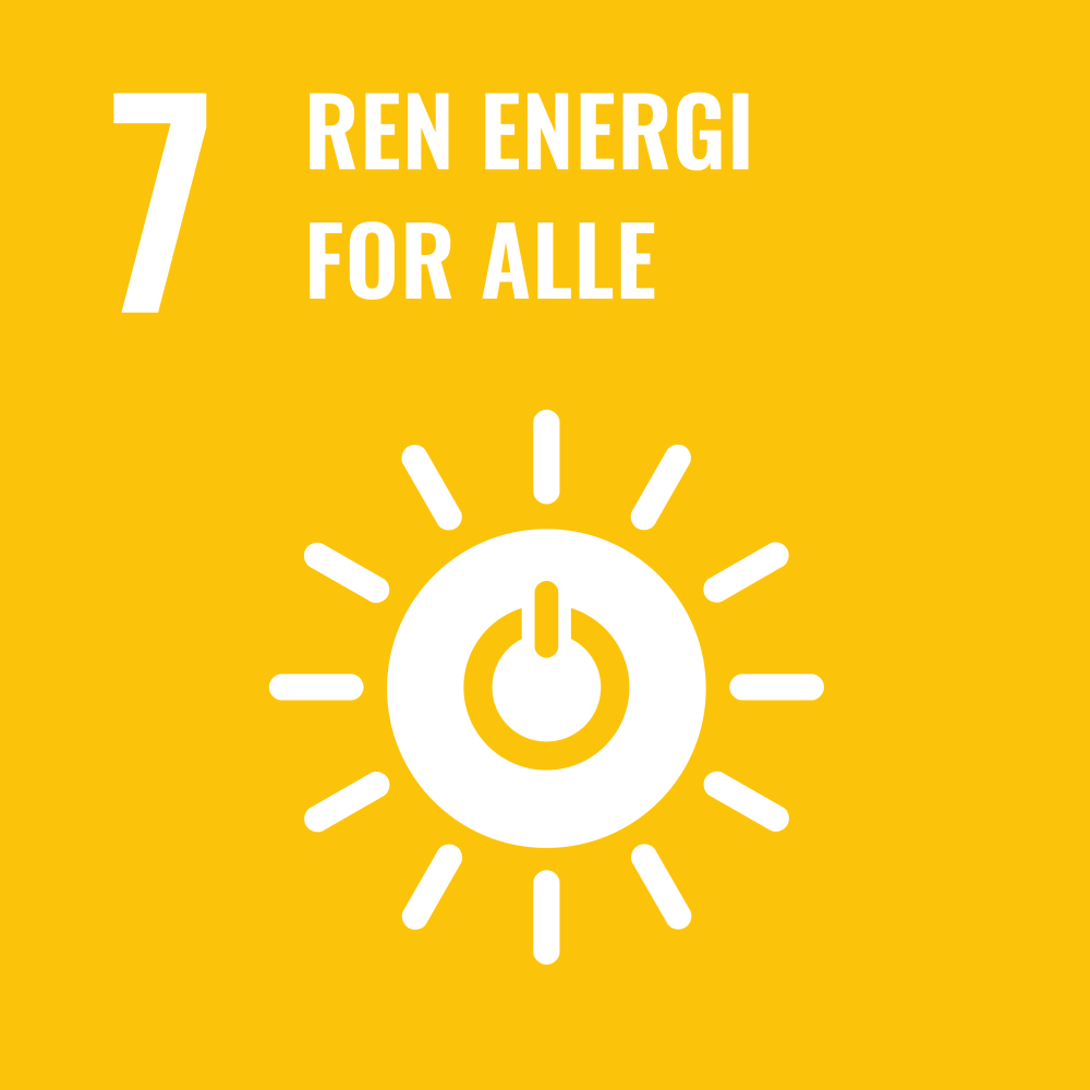 Ikon - FNs bærekraftmål - ren energi for alle. Lenke til bærekraftsmål nummer 7