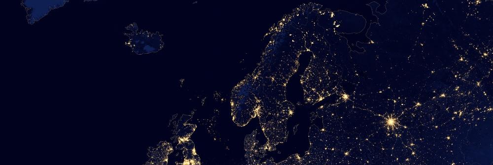 Bilde av kart over Europa med lys