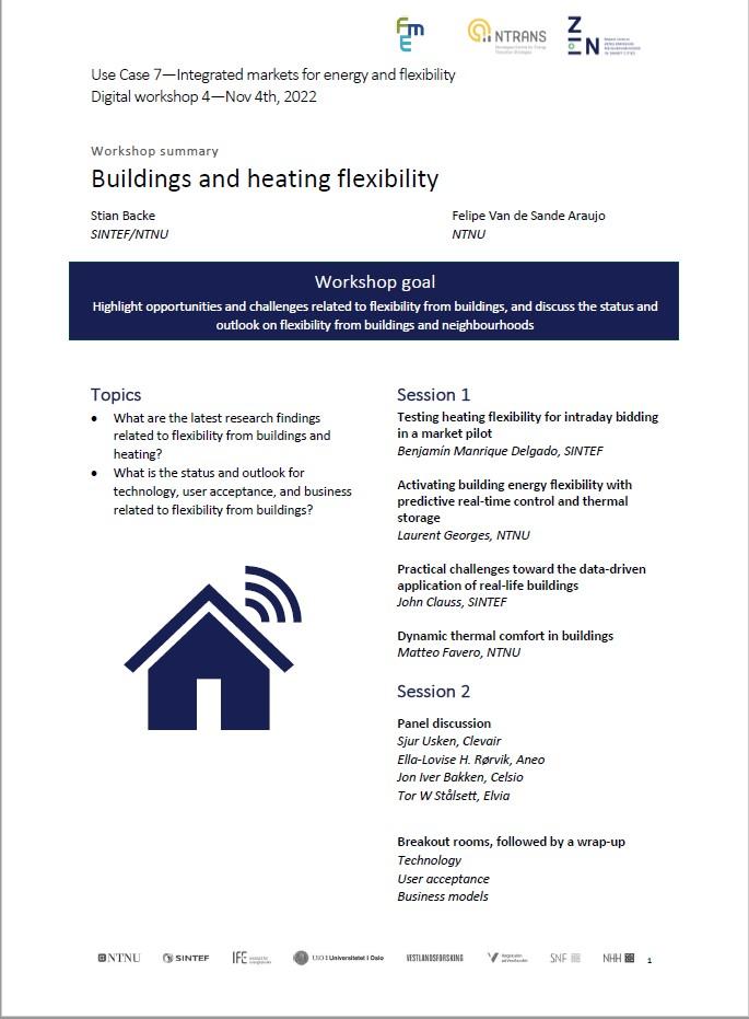 Til sammendrag fra workshops: Building and heating flexibility