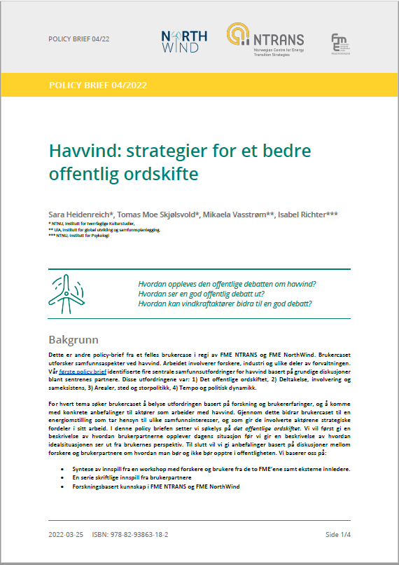 Policy brief 04 from 2022: Havvind: strategier for et bedre offentlig ordskifte