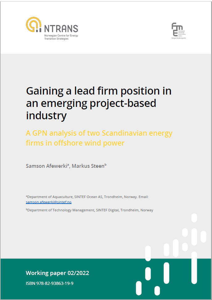 To working paper Gaining a lead firm position in an emerging project-based industry