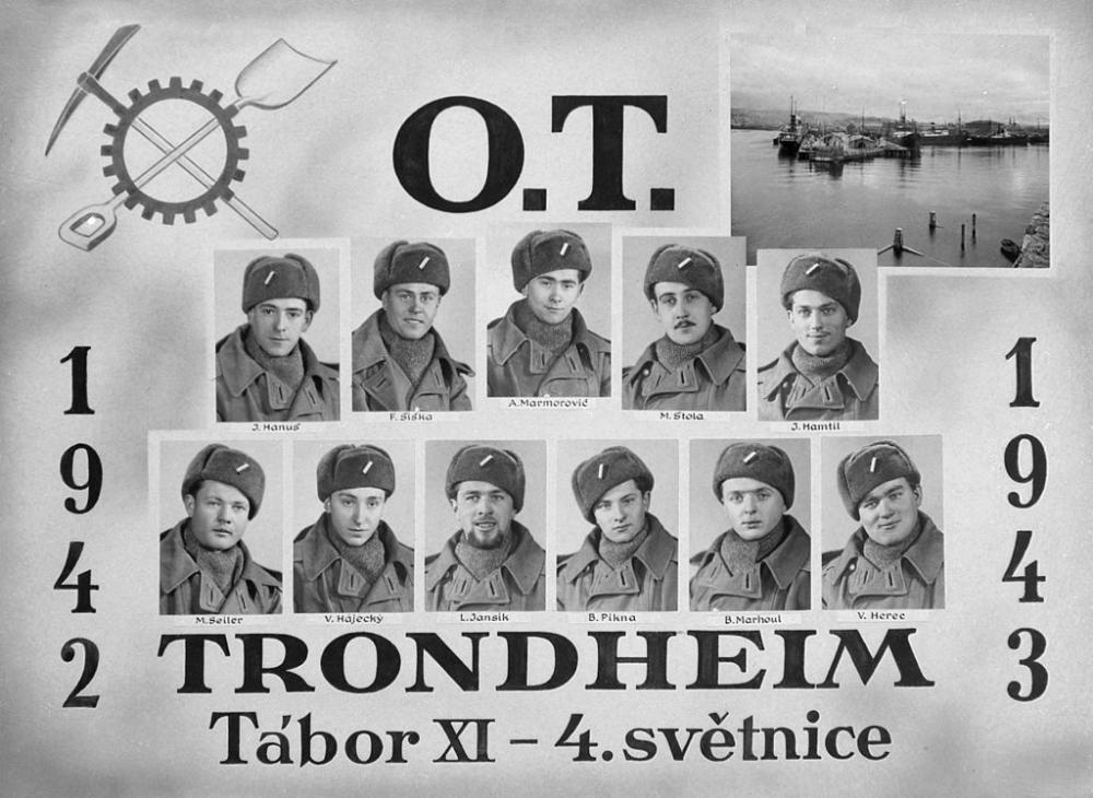 Svart-hvitt bilde av tsjekkiske tvangsarbeidere. 1942 1943 Trondheim