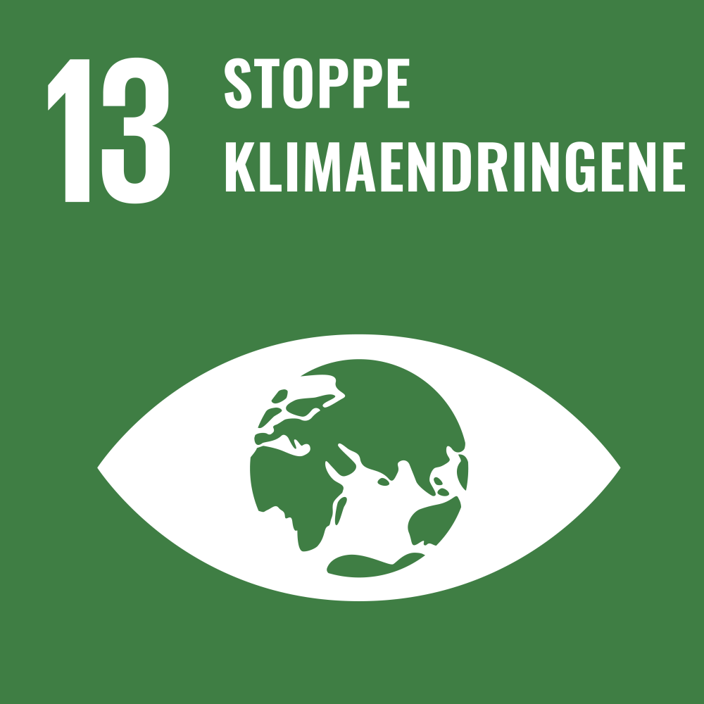 Ikon - FNs bærekraftmål 13 - stoppe klimaendringene. Lenke til bærekraftsmål 13.