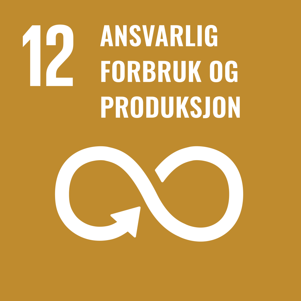 Ikon - FNs bærekraftmål 12 - Ansvarlig forbruk og produksjon. Lenke til bærekraftsmål 12.