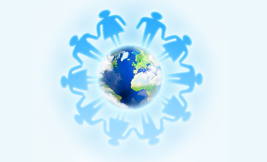 Personer emojis rundt verden hånd i hånd. Illustrasjon