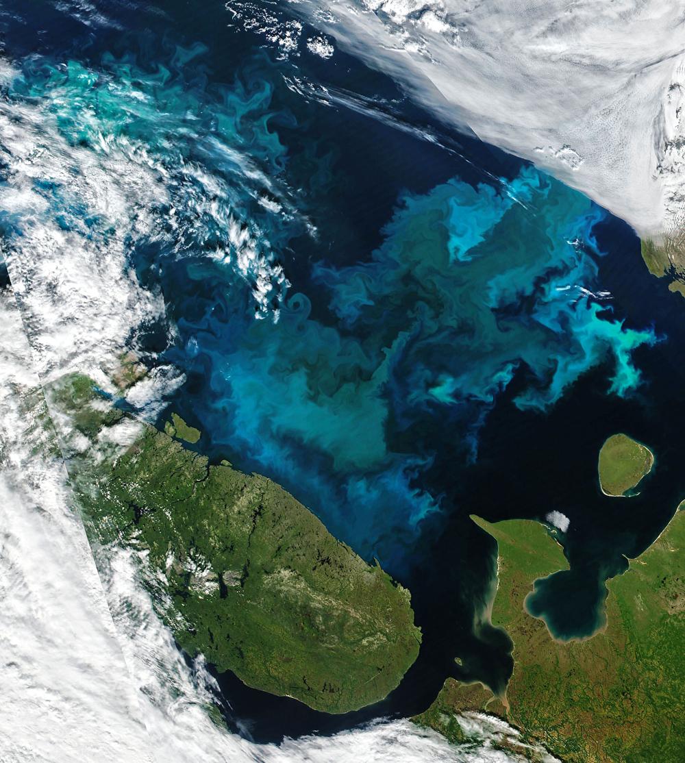 Satelittbilde av barentshavet. Foto.