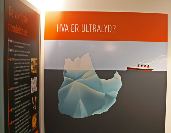 Bilde av plakat fra tidligere utstilling, med påskriften  "hva er ultralyd"